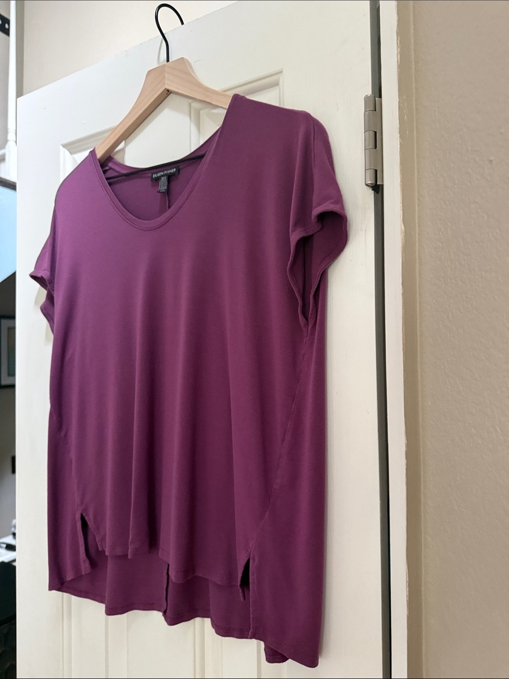 Eileen Fisher Plum Short-Sleeve V-Neck Top T-Shirt - Picture 4 of 8